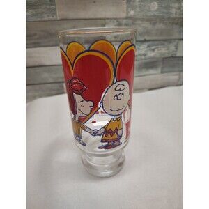 Peanuts VTG 6.5” Glass Tumbler “Love” Charlie Brown Peppermint Patty 1966